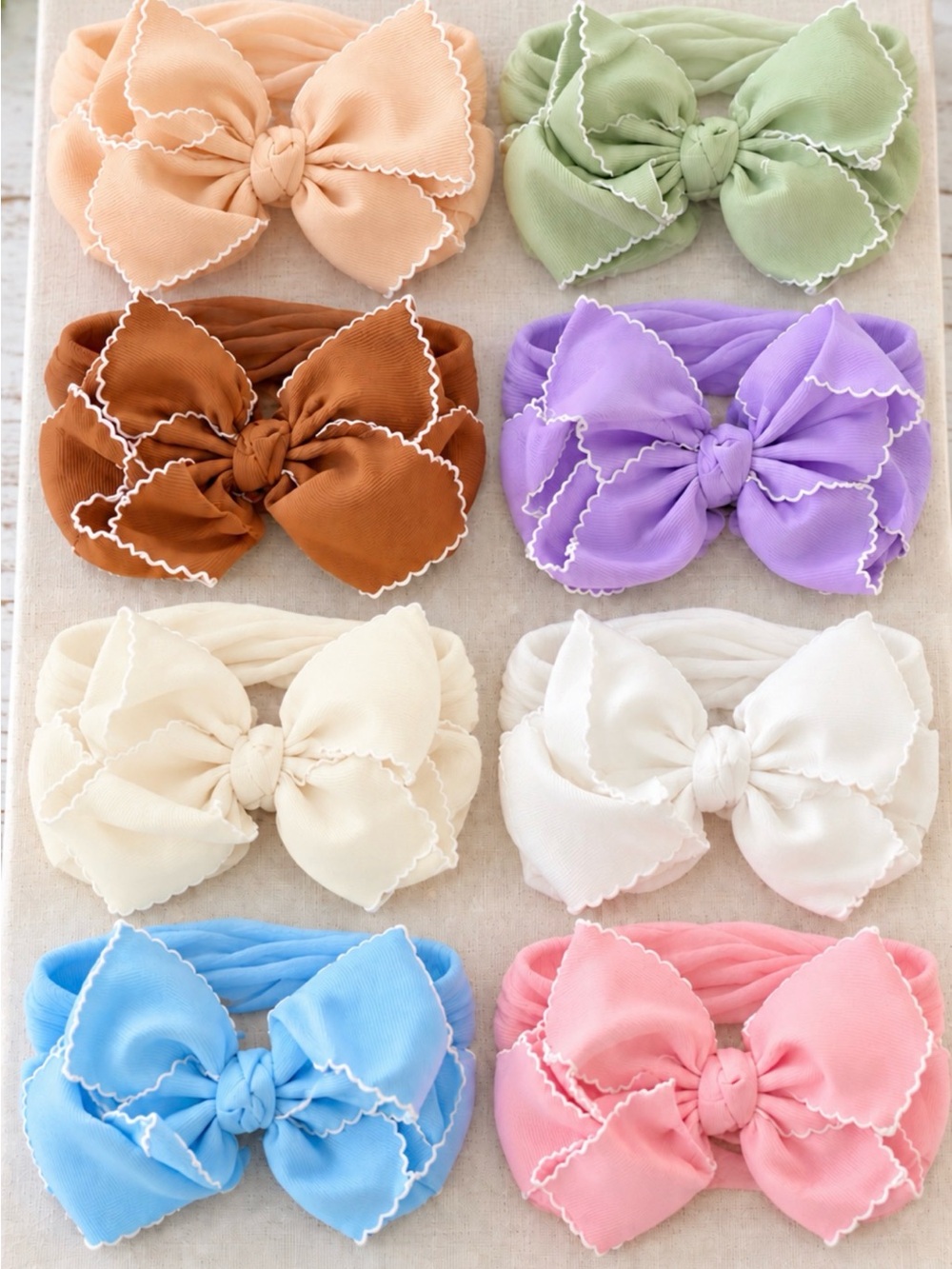 Set of 8 Kids Bow stretch Headbands - Assorted Pastel Colors